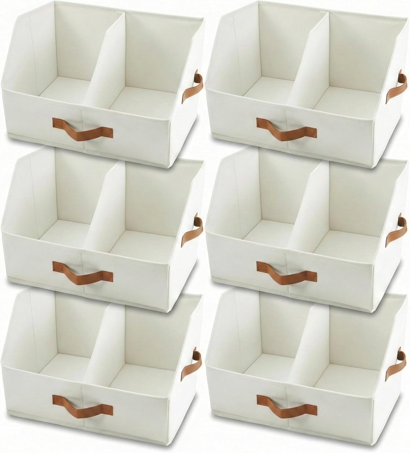 Trapezoid Storage Bin - UPGRADED HEIGHT Closet Organizers And Storage W/ Handles & Adjustable Dividers, Fabric Collapsible Storage Bins For Clothes Storage & Shelf Organizer (6pcs, Medium, Ivory)