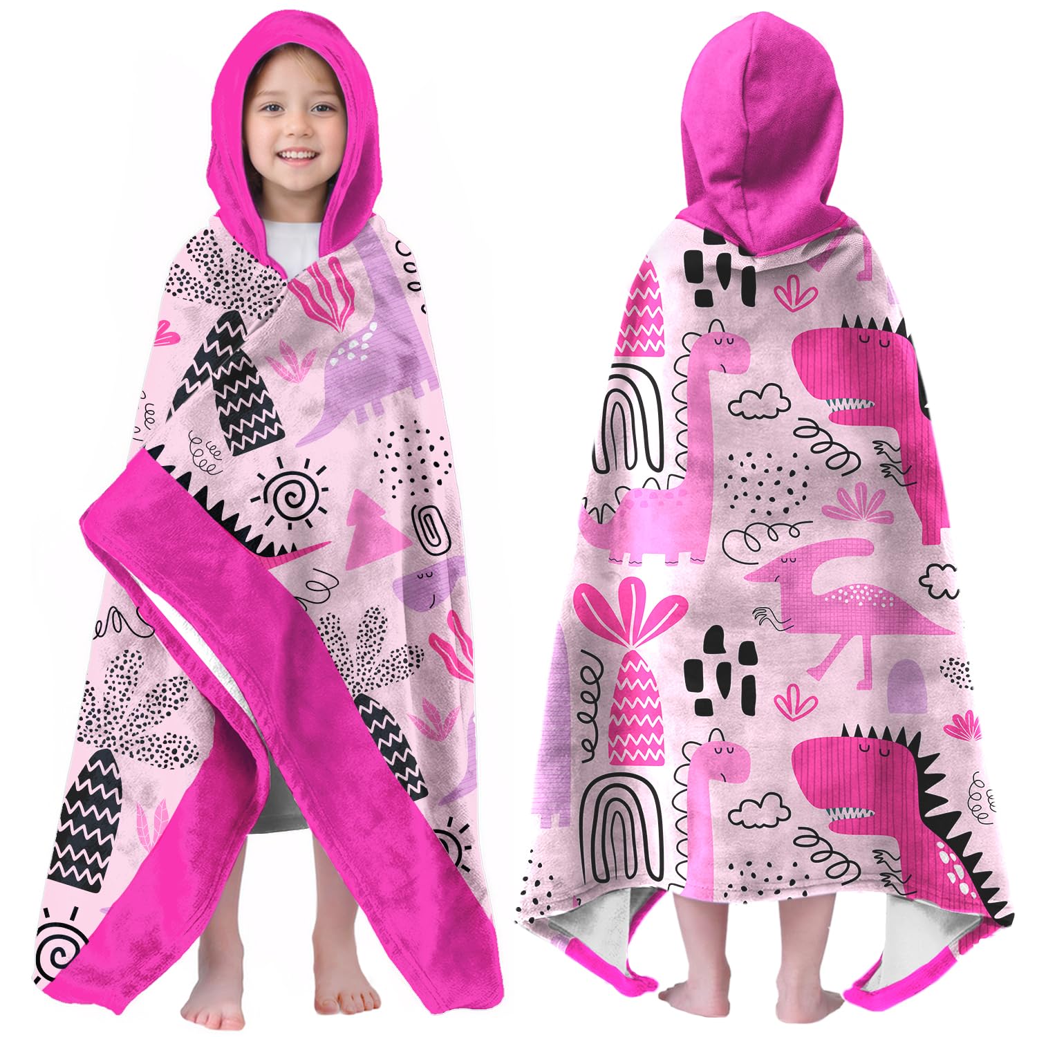 Dinosaur Hooded Beach Towel for Girls, 30x50 in Bath and Pool Wrap, 05
