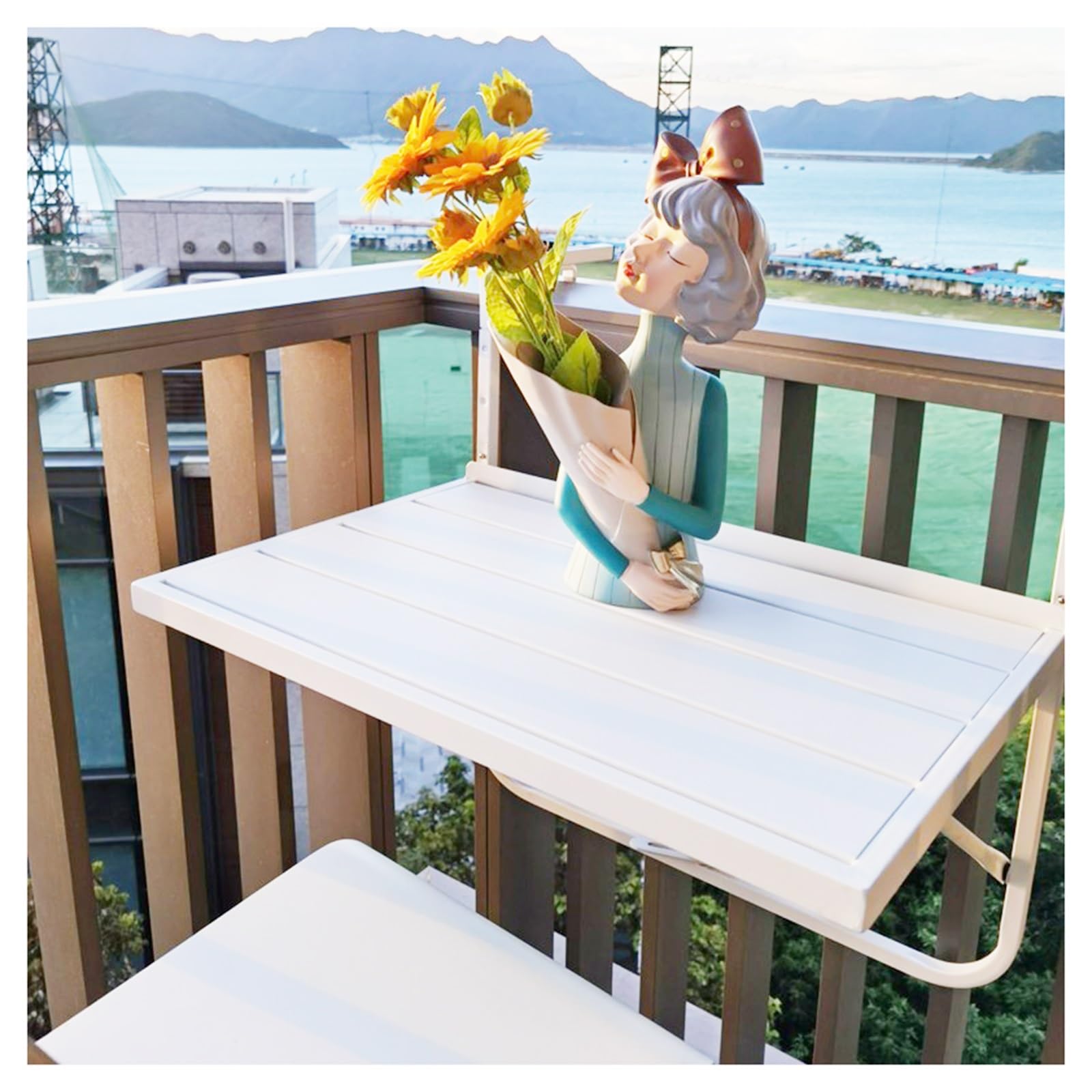 Barre de balcon pliante réglable blanche pour extérieur et garde-corps