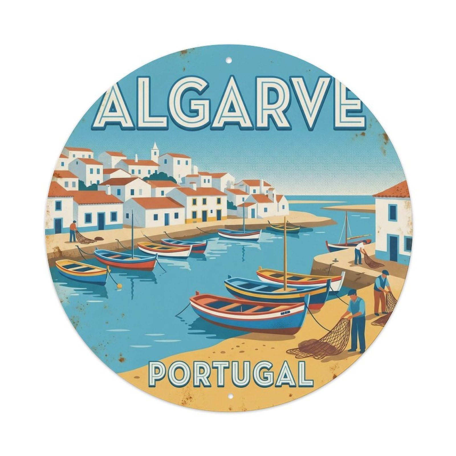 Olhnbad Style Portugal Algarve Fishing Village Marine Wildlife Metal Tin Sign