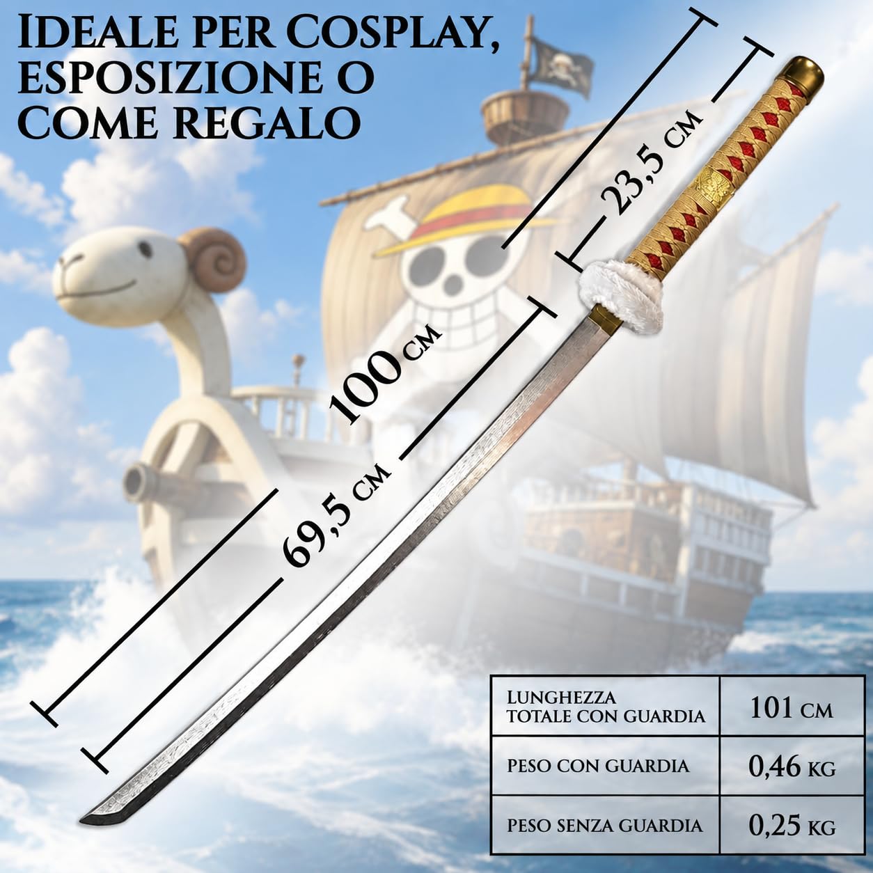 One Piece Trafalgar Law Katana Legno Cosplay Spada Con Fodero E Stand 102cm