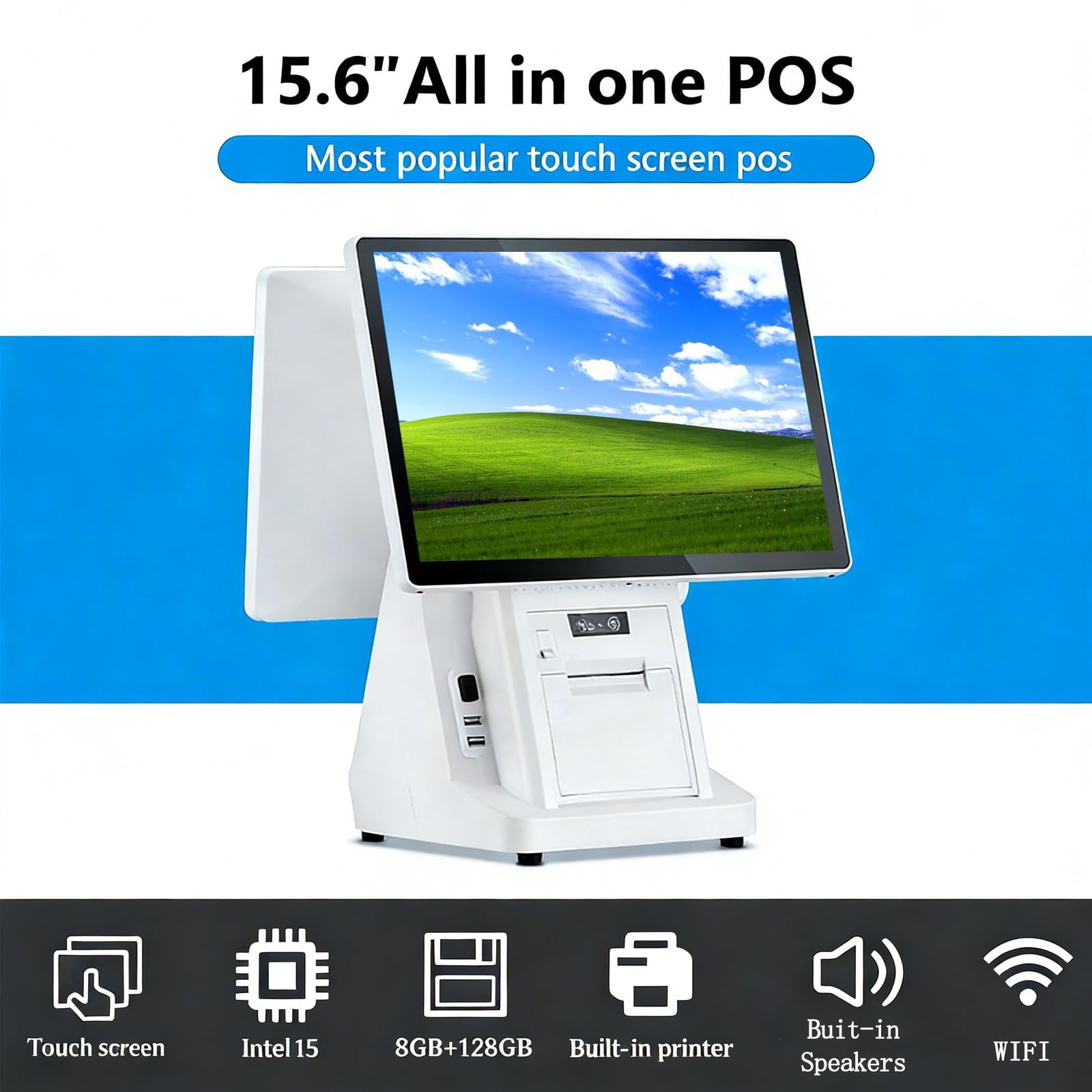 Caja Registradora TPV Todo en Uno con Pantalla Táctil, Impresora Incorporada, Windows White