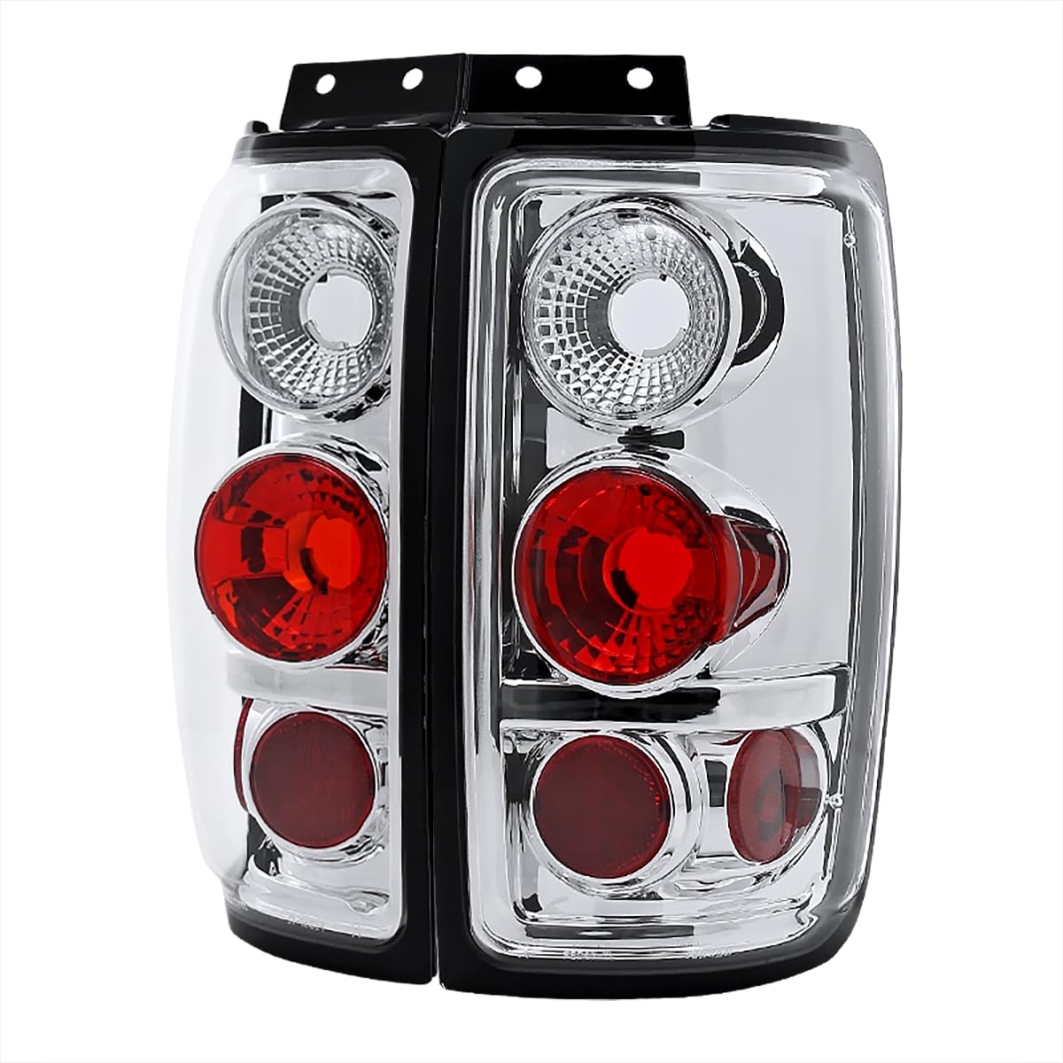 SPEC-D TUNING Chrome Housing Clear Lens Tail Lights Compatible with 1997-2002 Ford Expedition, Left + Right Pair Assembly