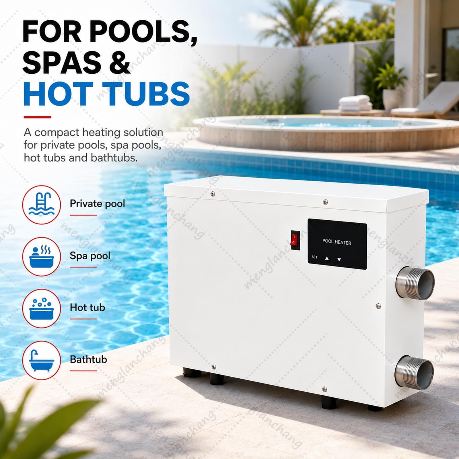 Riscaldatore elettrico per piscina da 5,5/9/11/15 kW con display digitale touch e termostato, riscaldamento automatico per piscina fuori terra, spa, vasca idromassaggio, 220 V/380 V