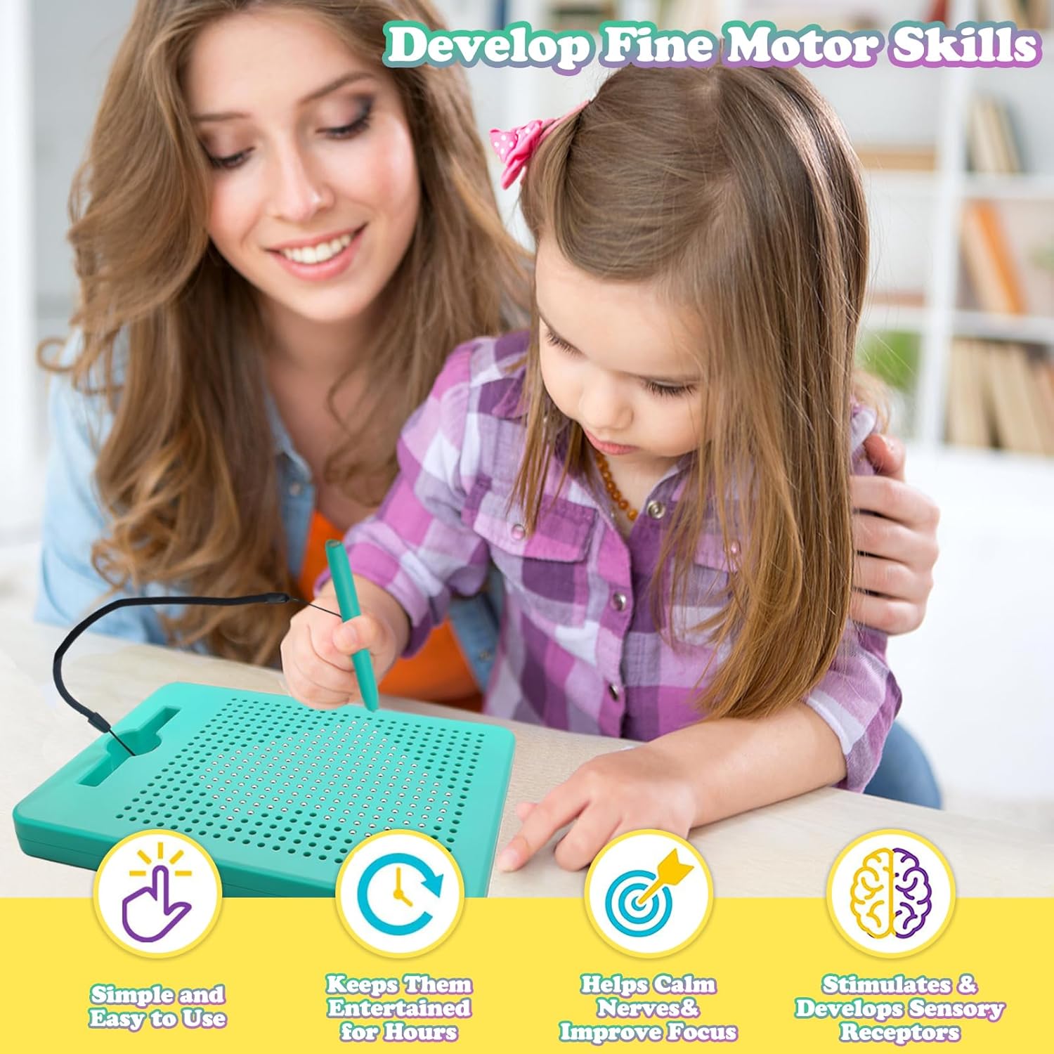 2-in-1 Double-Sided Magnetic Drawing Board for Kids & Toddlers Magnet Doodle Board with Beads, Magnetic Dot Art Toys, Road Trip Car Activities for Kids - Image 5