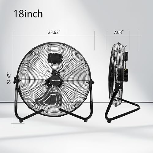 Miniatura 3 de Ventilador de piso de alta velocidad, ventilador industrial de metal resistente de 20 pulgadas y 3 velocidades con sistema de montaje en pared