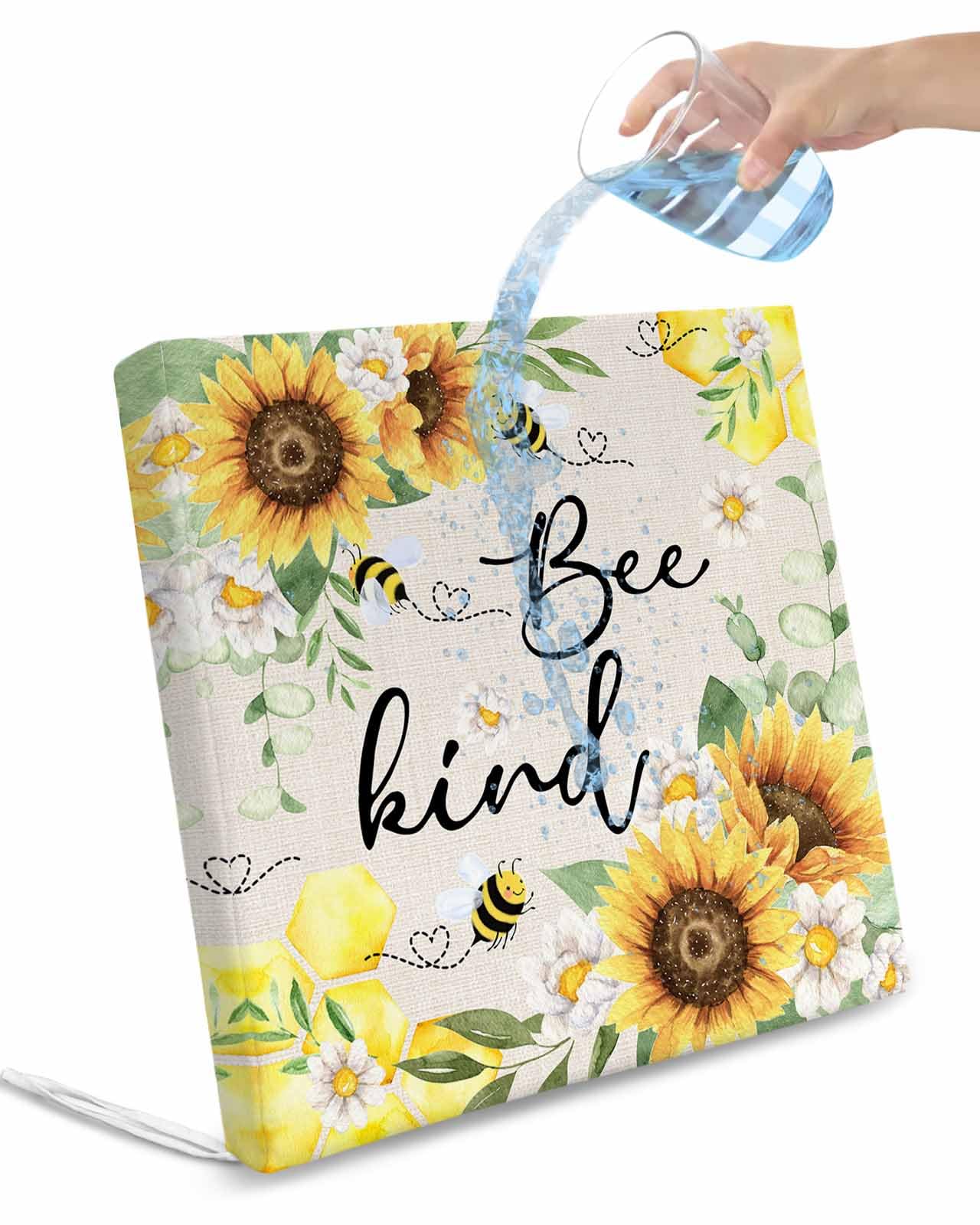 Edwiinsa Bee Sunflower Indoor/Outdoor Seat Cushions Cover,Waterproof Patio Chaise Lounge Cushion Cover for Beach Pool Side Chair Cushions 22x20x4 Pieces Farmhouse Eucalyptus Leaves Spring Summer