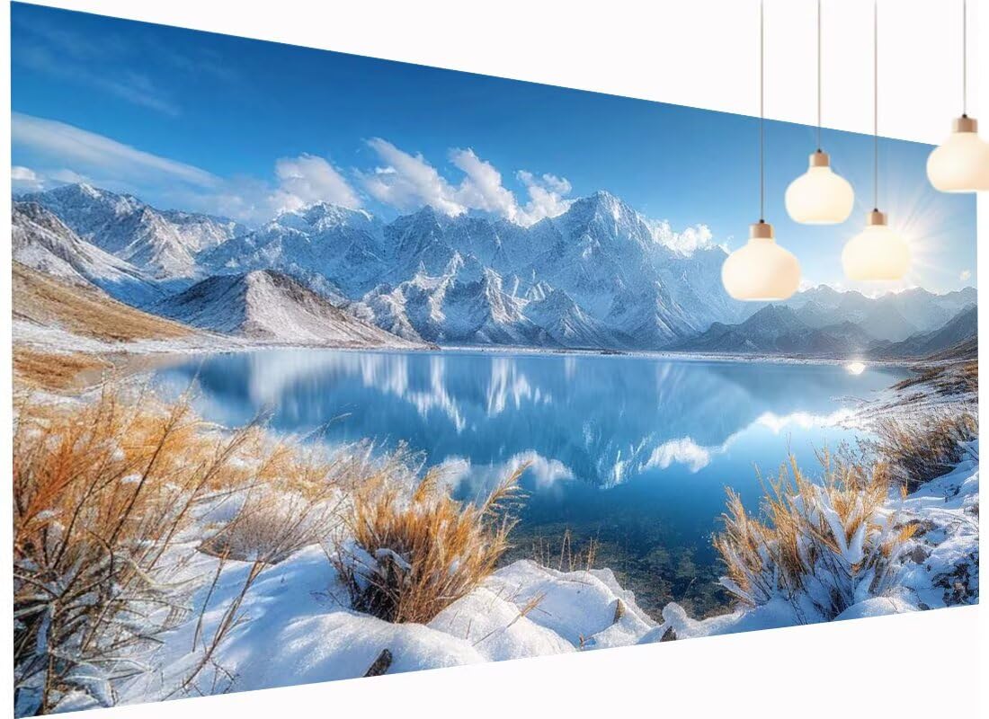 Obraz diamentowy XXL, 70 x 140 cm, obraz diamentowy Snowberg "zrób to sam", malowanie diamentami 5D, zestaw do majsterkowania dla dorosłych, prostokątne kamienie, haft, sztuka rzemiosła, dekoracja