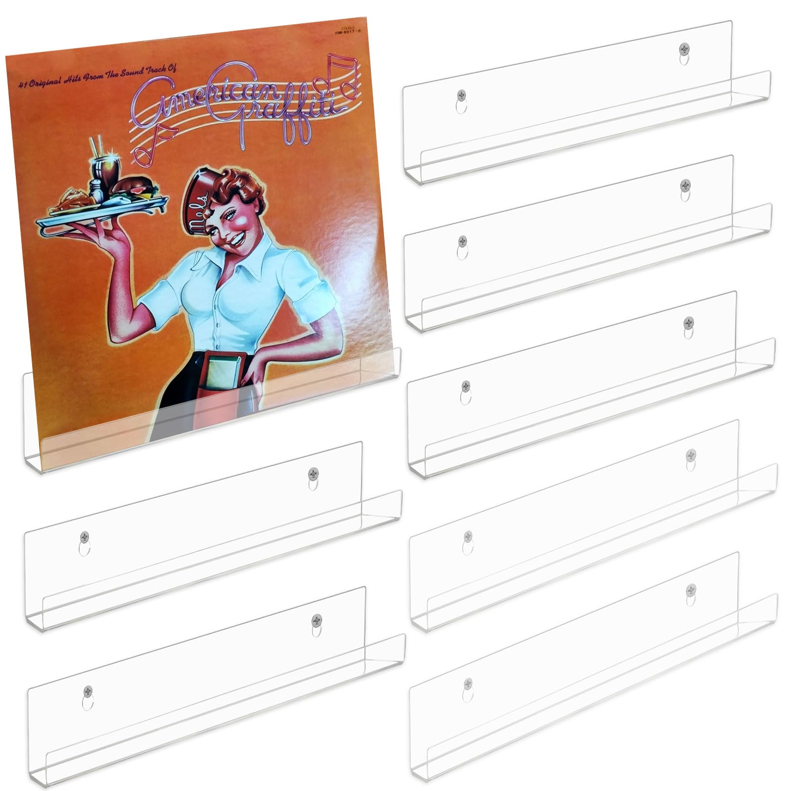 Étagères Murales Pour Disques Vinyles - Lot De 6 En Acrylique Transparent - 30,5 Cm, Avec Vis Et Chevilles