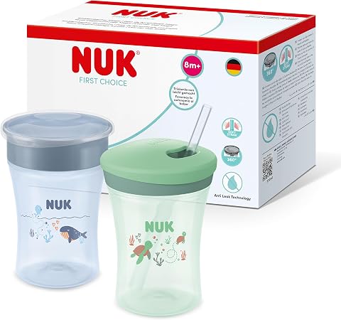 NUK Set First Choice per imparare a bere | Tazza magica e tazza con cannuccia | 230 ml | Biberon per bambini piccoli...