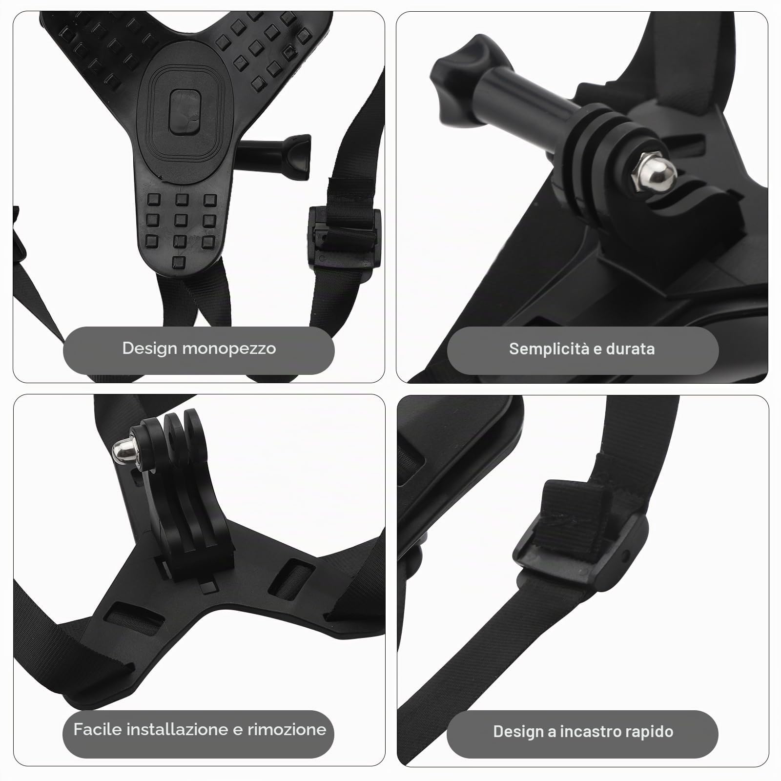 Supporto per casco da moto Chin Mount nero Supporto di estensione con gancio a J, silicone antiscivolo per GoPro Hero 13/12/11/10/9/8/7/6/5, Osmo Action, Session, SJCAM