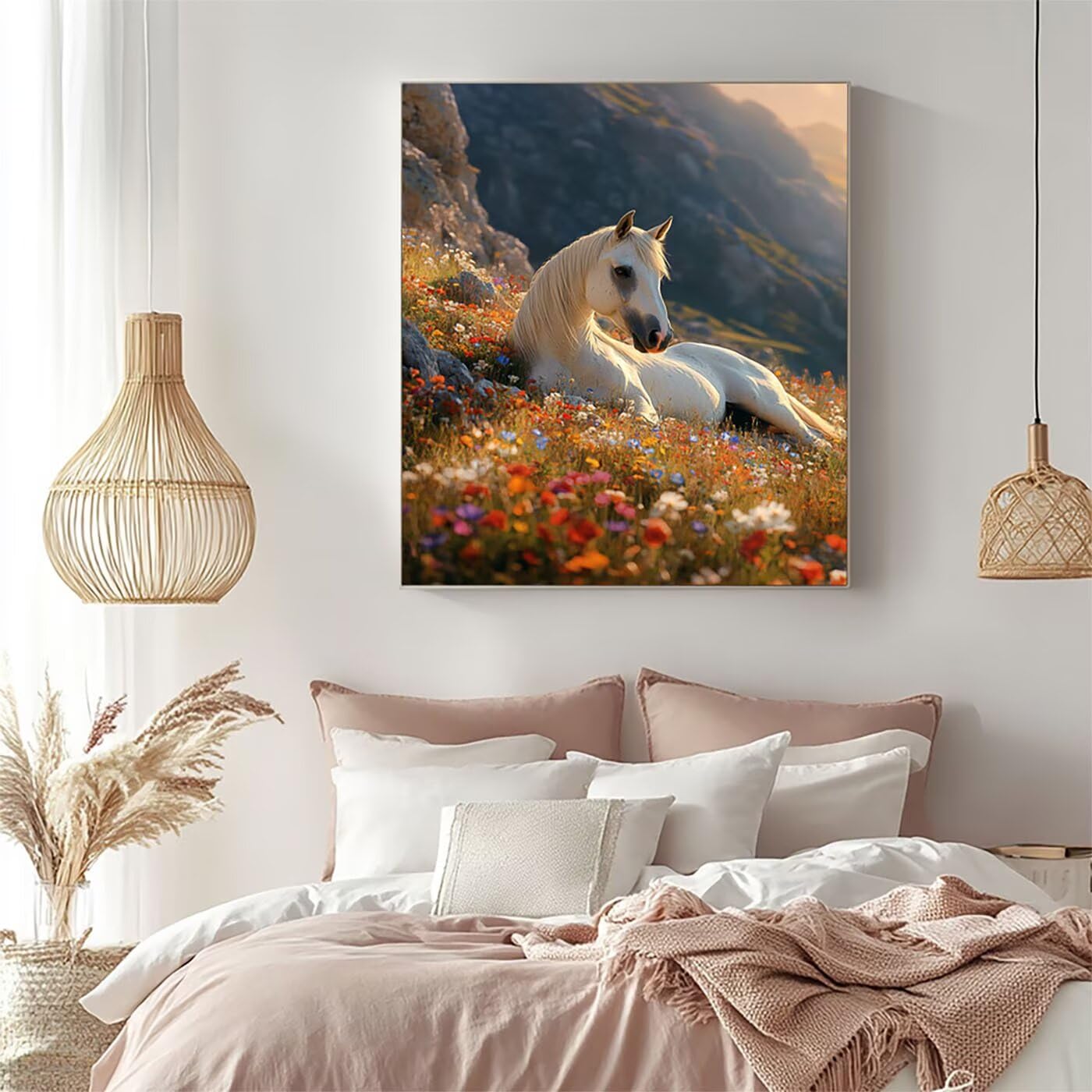 Malowanie po numerach dla dorosłych i dzieci, koń, malowanie po numerach dla dorosłych farbą akrylową i pędzlami, kolorowe płótno do malowania, 100 x 137 cm, artykuły plastyczne do dekoracji pokoju