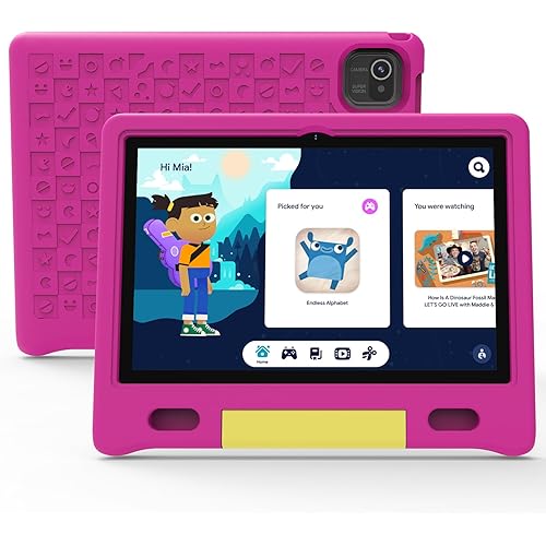 Kids Tablet, 10 inch Toddler Tablet with EVA Protective Case, 2+32GB Storage, 5000mAh, 5G WiFi, Android 13 Tablet for Kids with Google Kids Space, Family Link, Ad-Free Contents (Pink)