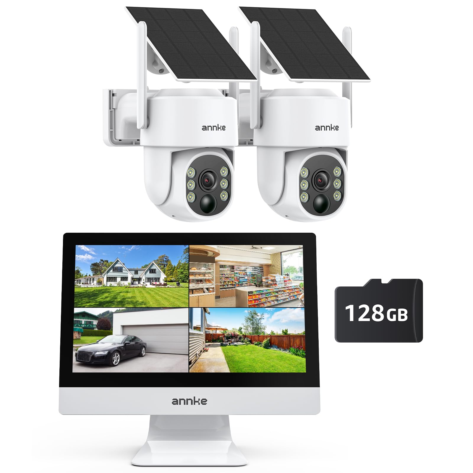 ANNKE Überwachungskamera Set Aussen WLAN mit 12''Monitor, 10CH NVR, 128GB