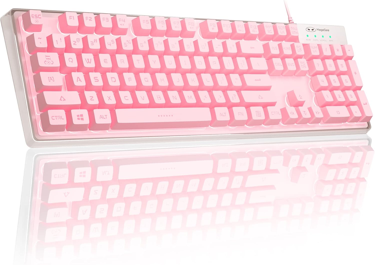 MageGee Gaming Keyboard, 7 Solid Colors Backlit Wired Gaming Keyboard with Clear Housing and Double-Shot Keycaps, K1 Waterproof Ergonomic 104 Keys Light Up Keyboard for PC Desktop Laptop, Pink
