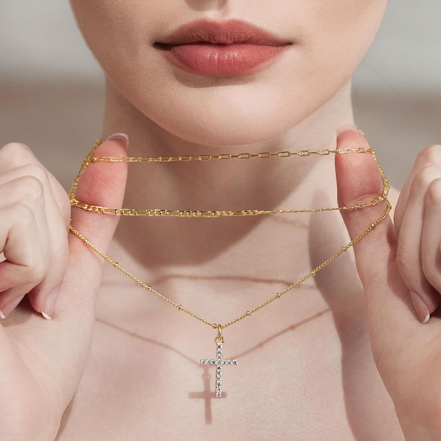 Cicy Bell Womens 18k Gold Plated Layered Necklaces Vintage Cubic Zirconia Long Necklace Sets Good Luck Trend Jewelry Gift - Image 2