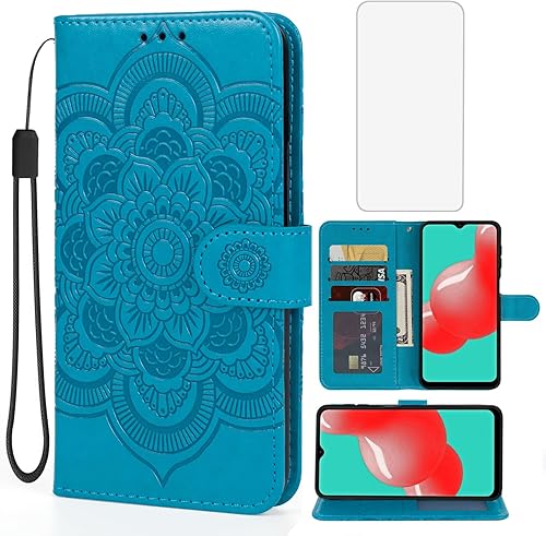 Funda para Galaxy A32 4G, Samsung A32 4G SM-A325F SM-A325M Funda tipo cartera con protector de pantalla de vidrio templado, funda de cuero para