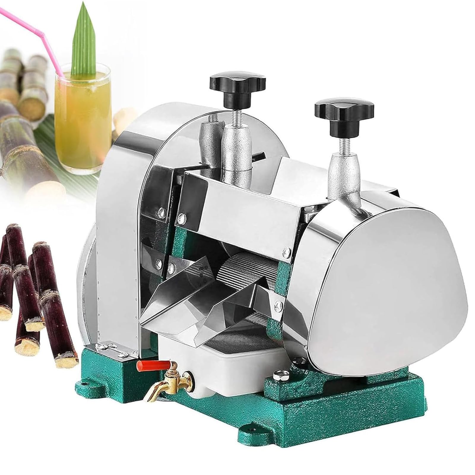 Estrattore di Succo di Canna da Zucchero Manuale, Macchina per Spremitura di Canna da Zucchero Commerciale con Puleggia a Manovella per Risparmiare Manodopera, Ingresso Ampio da 63 Mm