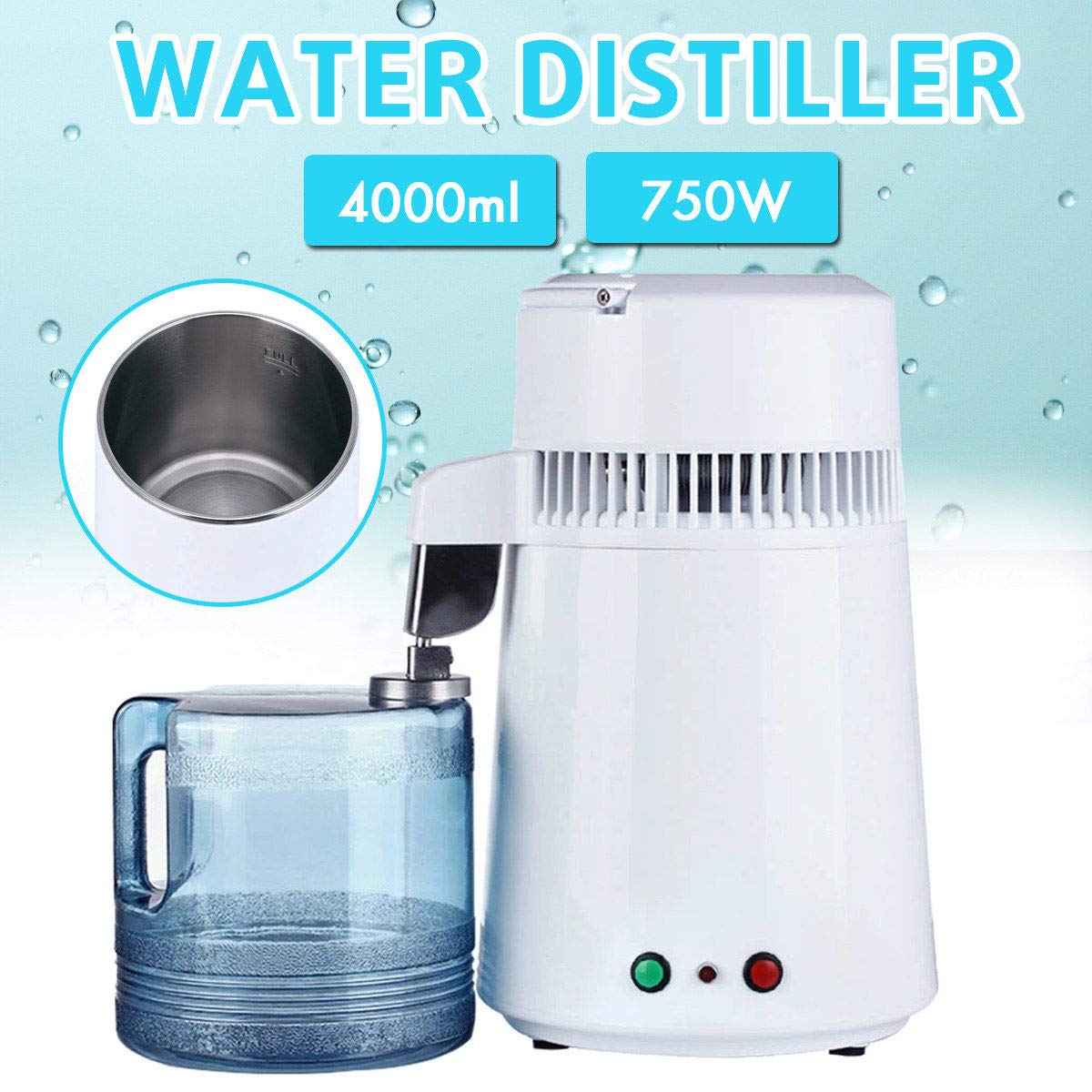 Destilador De Agua 4 L, Destilador De Agua Pura Para El Hogar, Filtro De Agua Destilada, Equipo Purificador De DestilacióN, Interior De Acero Inoxidable, ProteccióN Contra Sobrecalentamiento, 1 L/H