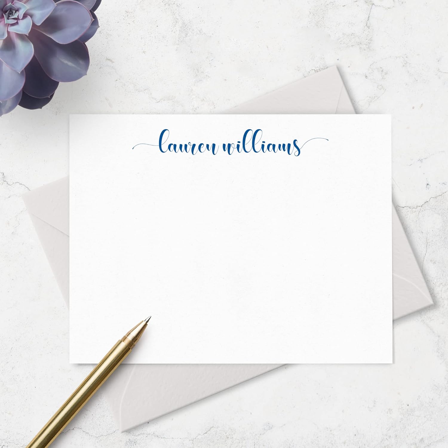 Fairmont & Grove Personalized Stationary Note Cards and Envelopes for Women with Name in Lowercase Script, Choose Ink & Envelope Colors and Set Size, Custom Set of Flat A2 Notecards (Font Style #6)