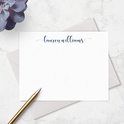 Miniatura 19 de Tarjetas de notas estacionarias personalizadas y sobres para mujeres con nombre en letra minúscula, elige colores de tinta y sobre