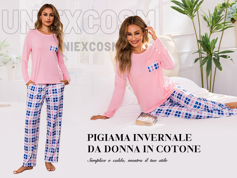 Uniexcosm Pigiama Donna Invernale Cotone, Maniche Lunghe, Leggero, Taglie Forti - 4