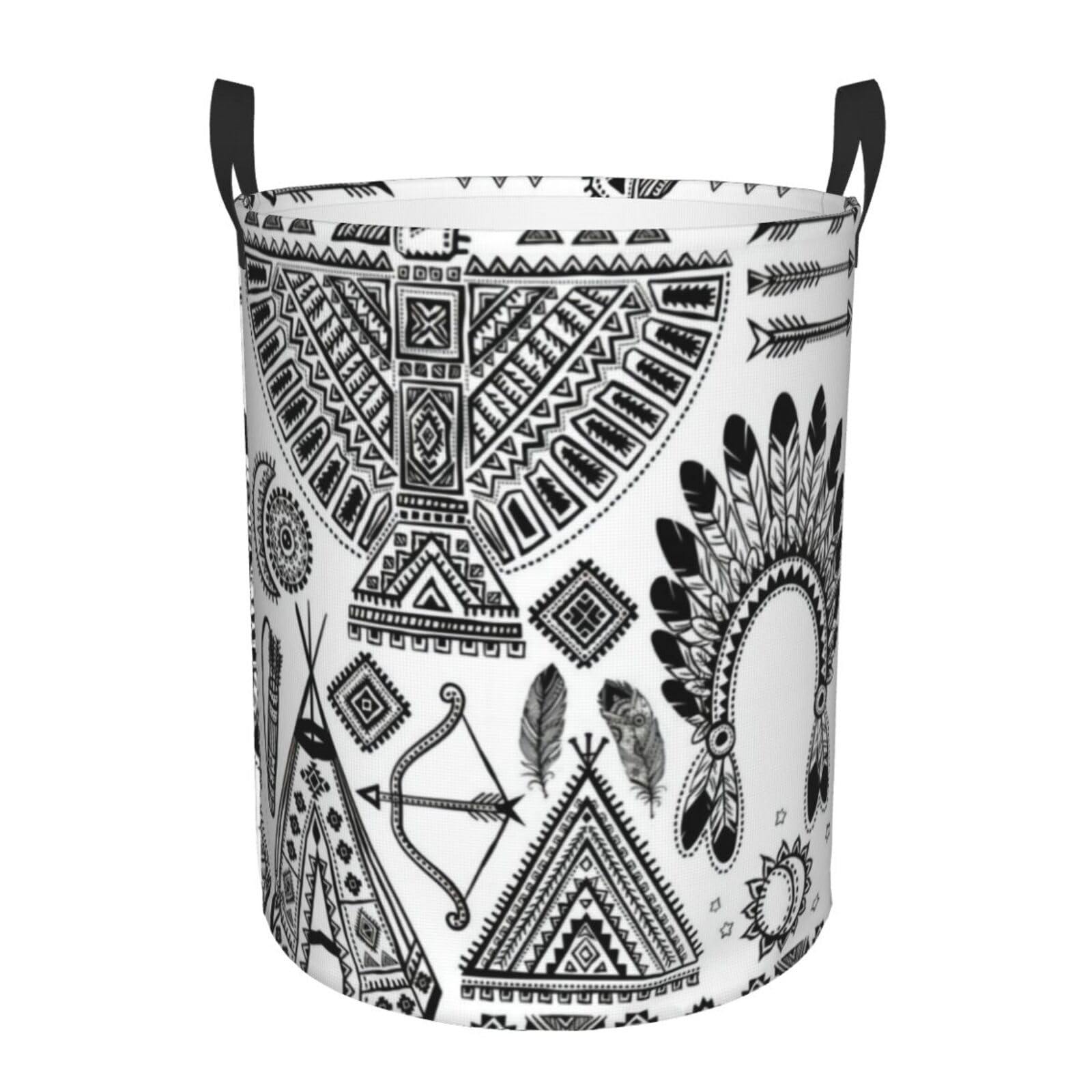 S Circular Hamper – Collapsible Feather Head Band Teepee Tent Print Laundry Basket