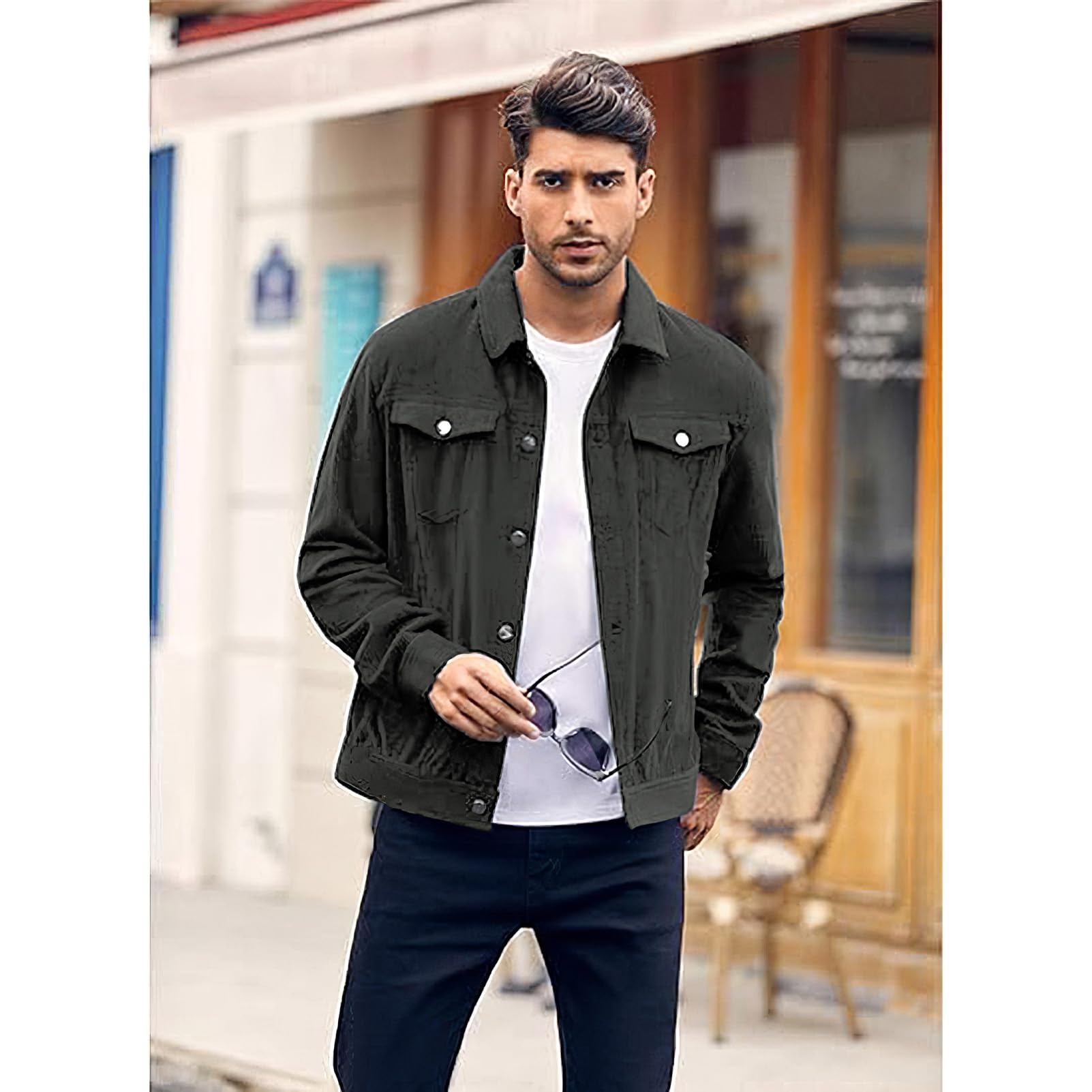 amropi Chaquetas de Pana para Hombre Camisa de Manga Larga a Rayas con Botones Ligera Casual Jacket