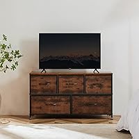 Vista 145 de OLIXIS Cómoda de 5 cajones para dormitorio, torre de almacenamiento de tela para sala de estar, entrada, marco de acero resistente, parte superior