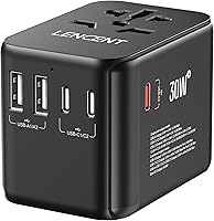 Vista 10 de LENCENT Adaptador universal de enchufe de viaje, adaptador de corriente internacional con doble salida de CA, cargador de pared mundial para EE. UU.