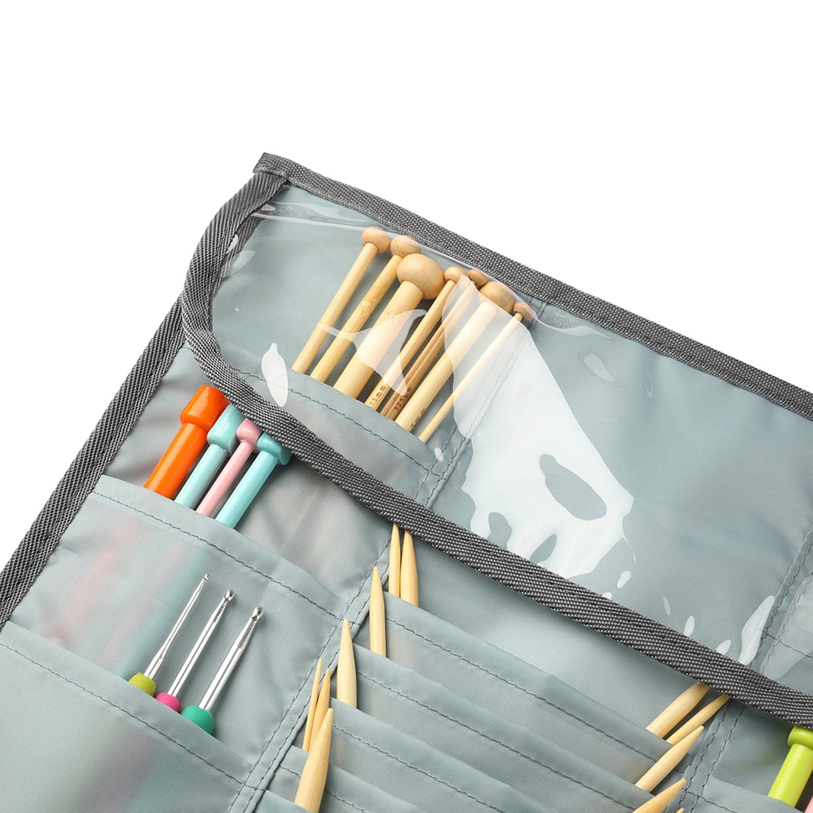 Juego de 5 ganchos vacíos de ganchillo, agujas de tejer, bolsa de accesorios de costura, color azul