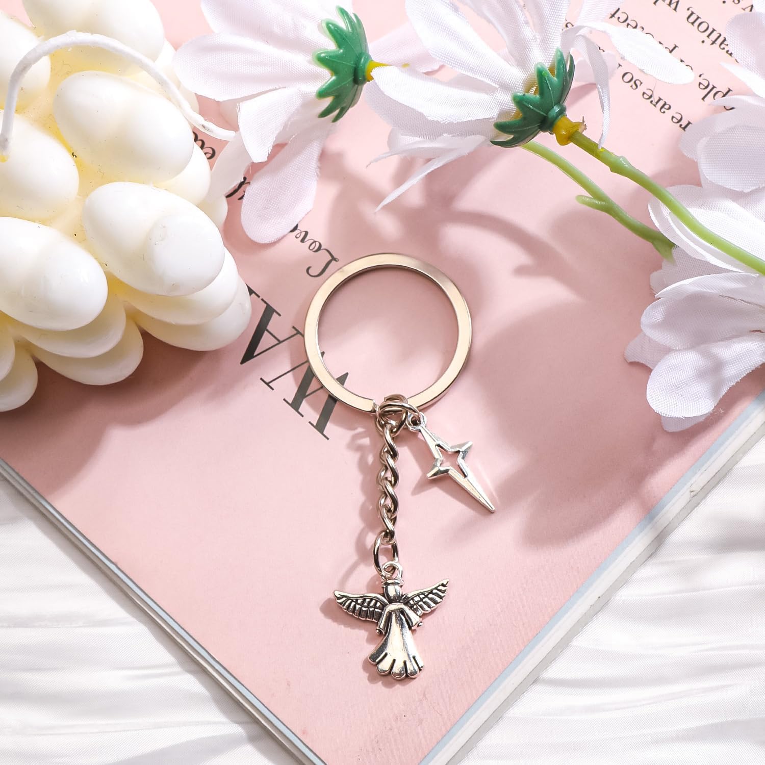 Angel Keychain Lucky Keychains with Four-Pointed Star Charm for Birthdays Memorial Keychain Funeral Favors Gift for Loved Ones - Image 4