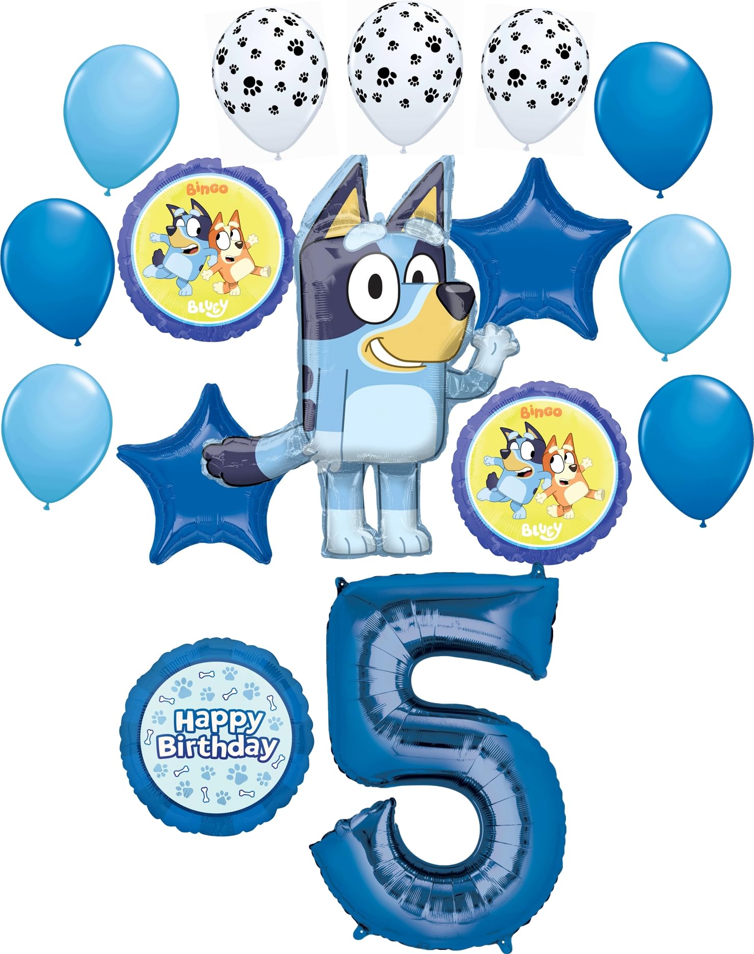 Anagram Bluey 5th Birthday Party Supplies Bingo Foil and Latex Balloon Bouquet Decorations 16pc