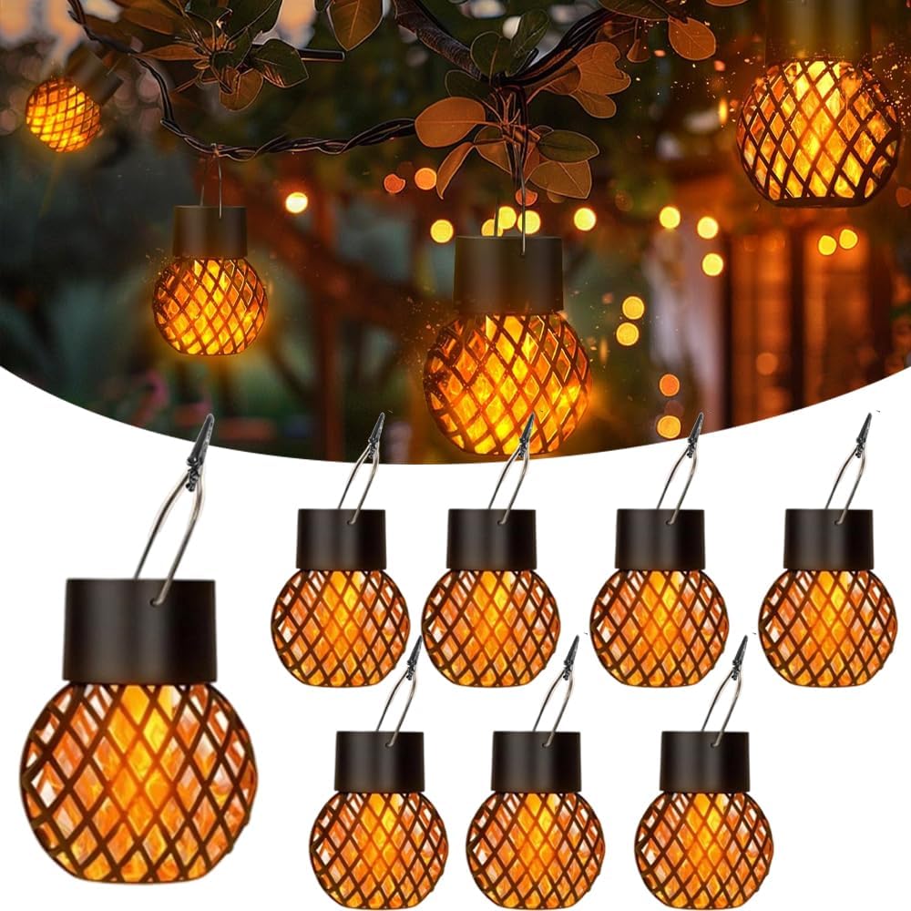 Solarlampen für Außen Hängend x8, Gartenleuchten Solar Hängelampe Outdoor mit Clips, Solar Hängeleuchte, Solarleuchte Hängend, Led Hängelampe Outdoor, Solarlampe Baum für Garten, Hof, Camping Deko.