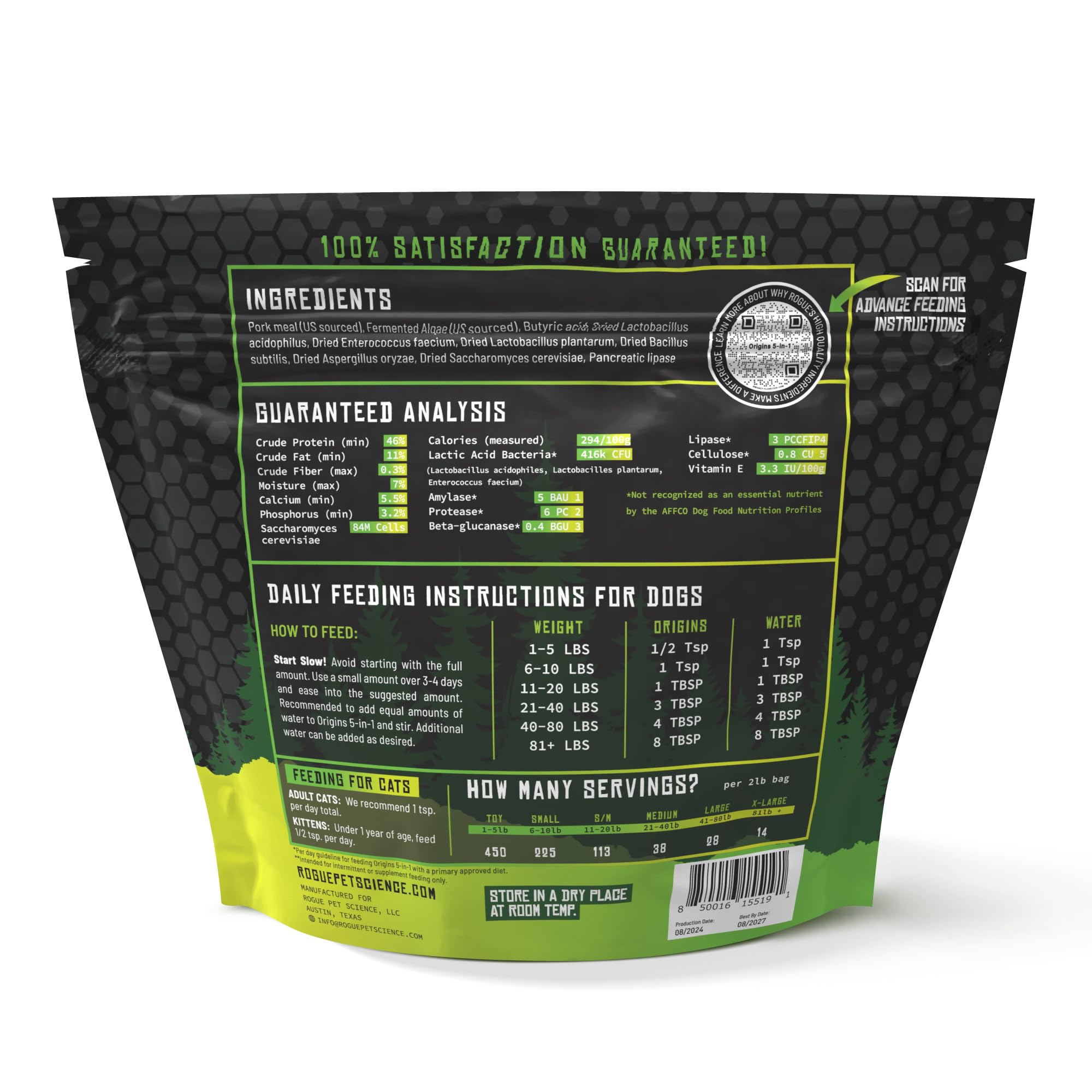 ROGUE PET SCIENCE Origins 5-in-1 Dog Supplement - Powdered Food Topper w/Natural Heirloom Pork Protein- Supports Healthy Digestion, Skin, and Coat - Helps Reduce Itching & Joint Inflammation (2 lbs)