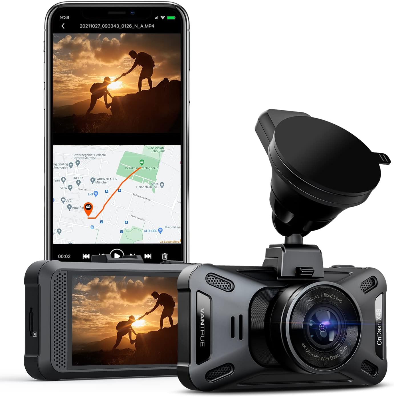 VANTRUE X4S WiFi Dash CAM Car 4K 30FPS, 1920X1080P 120FPS Frontal, WDR Starlight Night Vision, 24H. Cámara de estacionamiento automóviles, IPS de 3 Pulgadas, Sensor G, grabación en Bucle, máx. 512 GB
