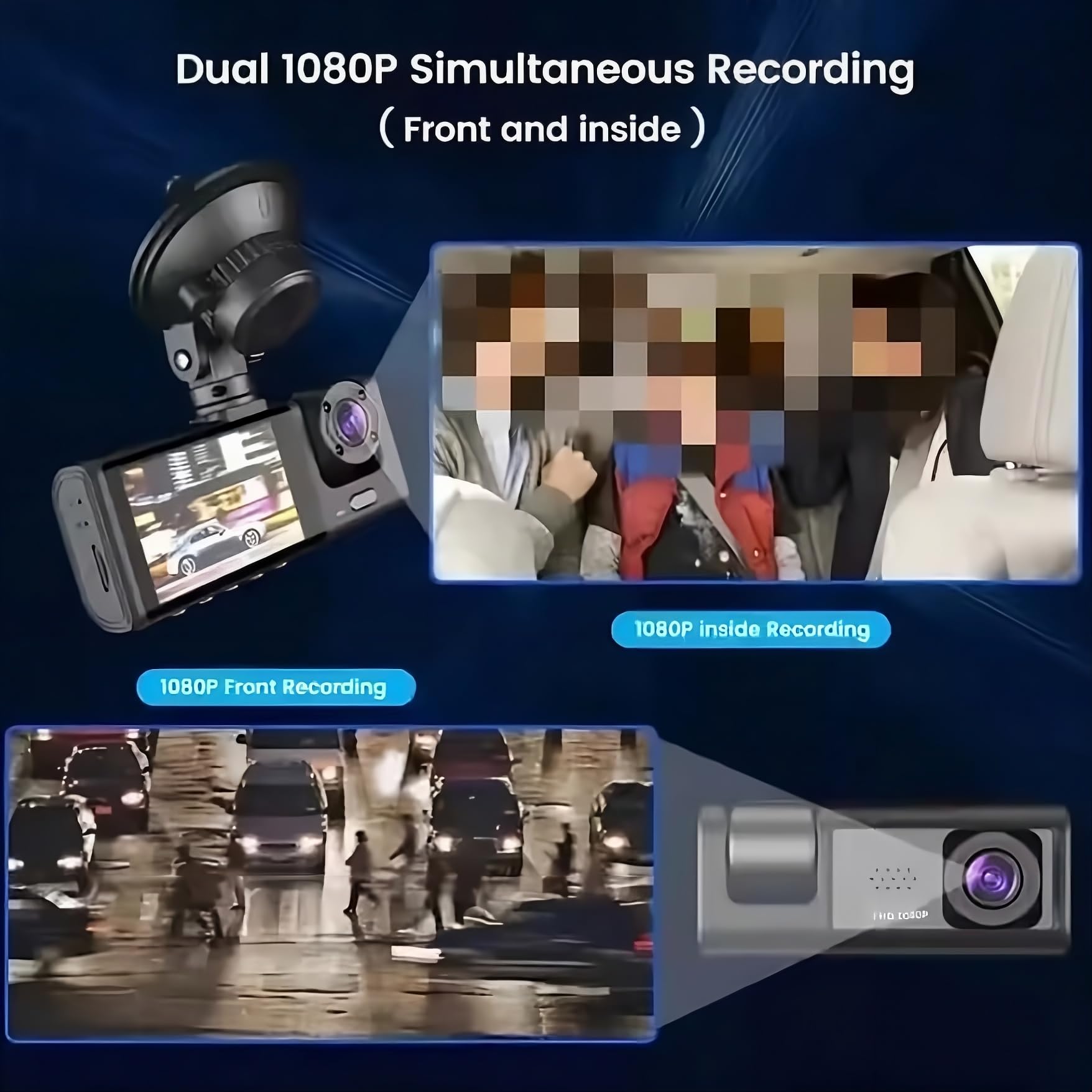 ELECTROMANIA - Dashcam Doble Cámara Coche Full HD con Pantalla y Visión Nocturna, MicroSD 32GB, Cargador USB, Soporte Ventosa, Grabación Bucle, Fácil Instalación, Batería incorporada