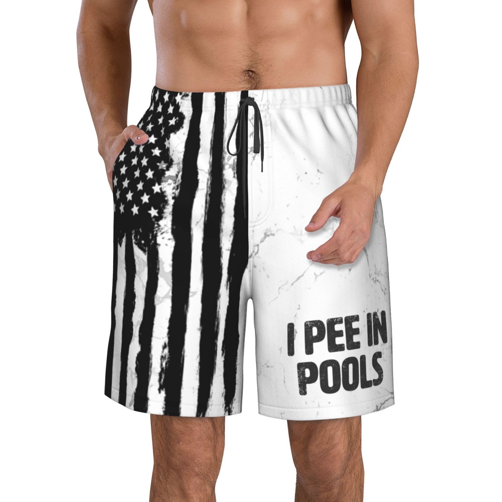 Fjqwklf Men's As Pic I Pee In Pool Funny Swimming Swim Trunks Swim Shorts Board Shorts Swimsuit Swimwear Funny Beach Shorts