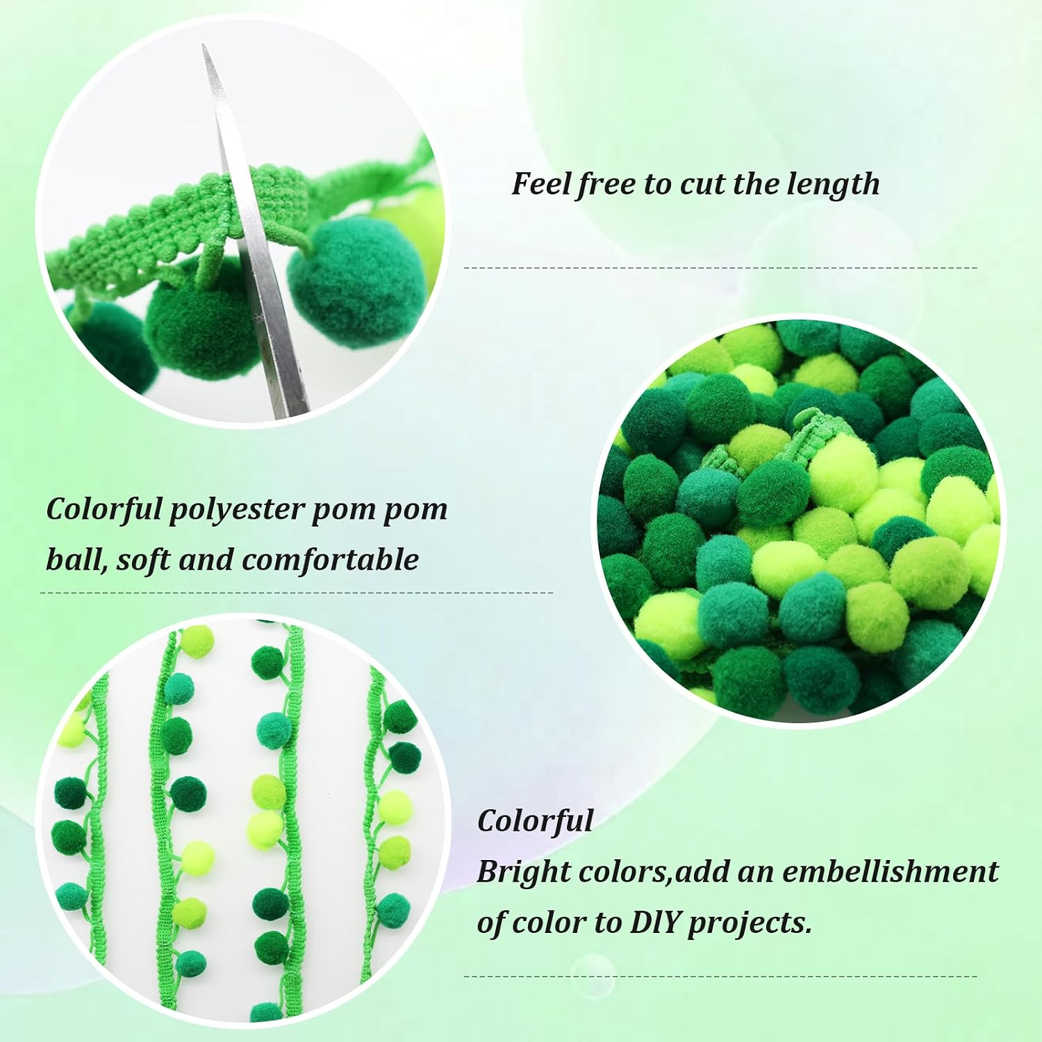 Yalulu 5 Yards mini Rainbow Pom Pom Tassel Pompom Trim Ball Fringe Ribbon DIY Sewing Accessory Lace Fabric Craft Sewing Supplies (Green)