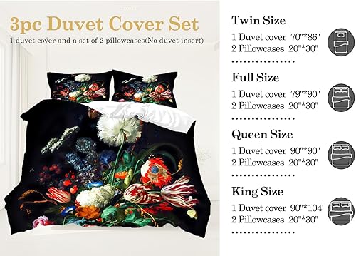 Miniatura 2 de Juego de funda de edredón con temática de flores moradas, funda de edredón con estampado de ramo floreciente, cómoda y ligera de 3 piezas para