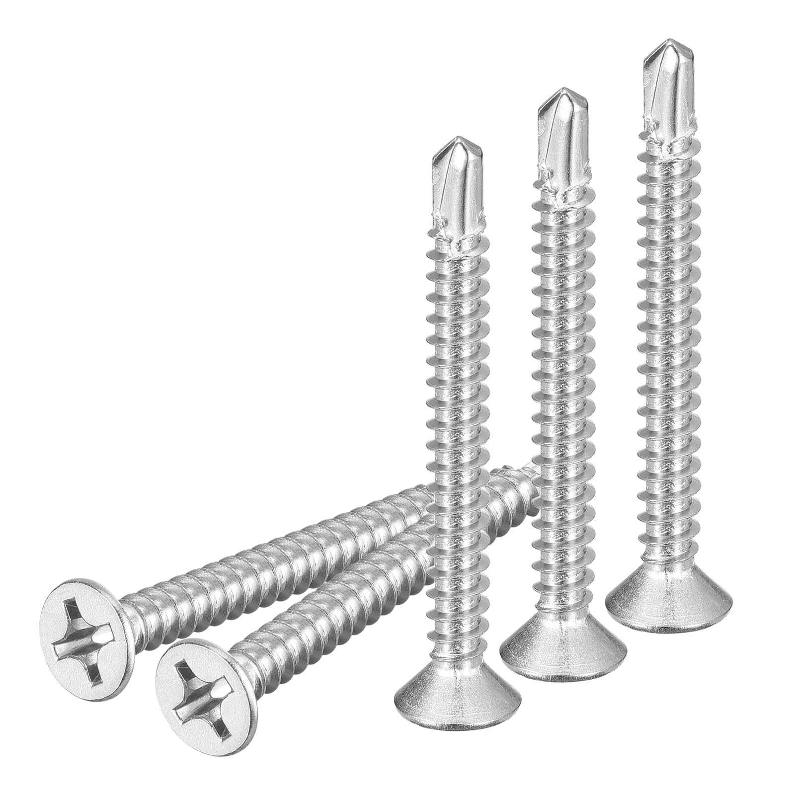 DTGN 25Pcs ST5.5x50mm Self Drilling Screws, 410 Stainless Steel Flat Head Phillips Sheet Metal Screw