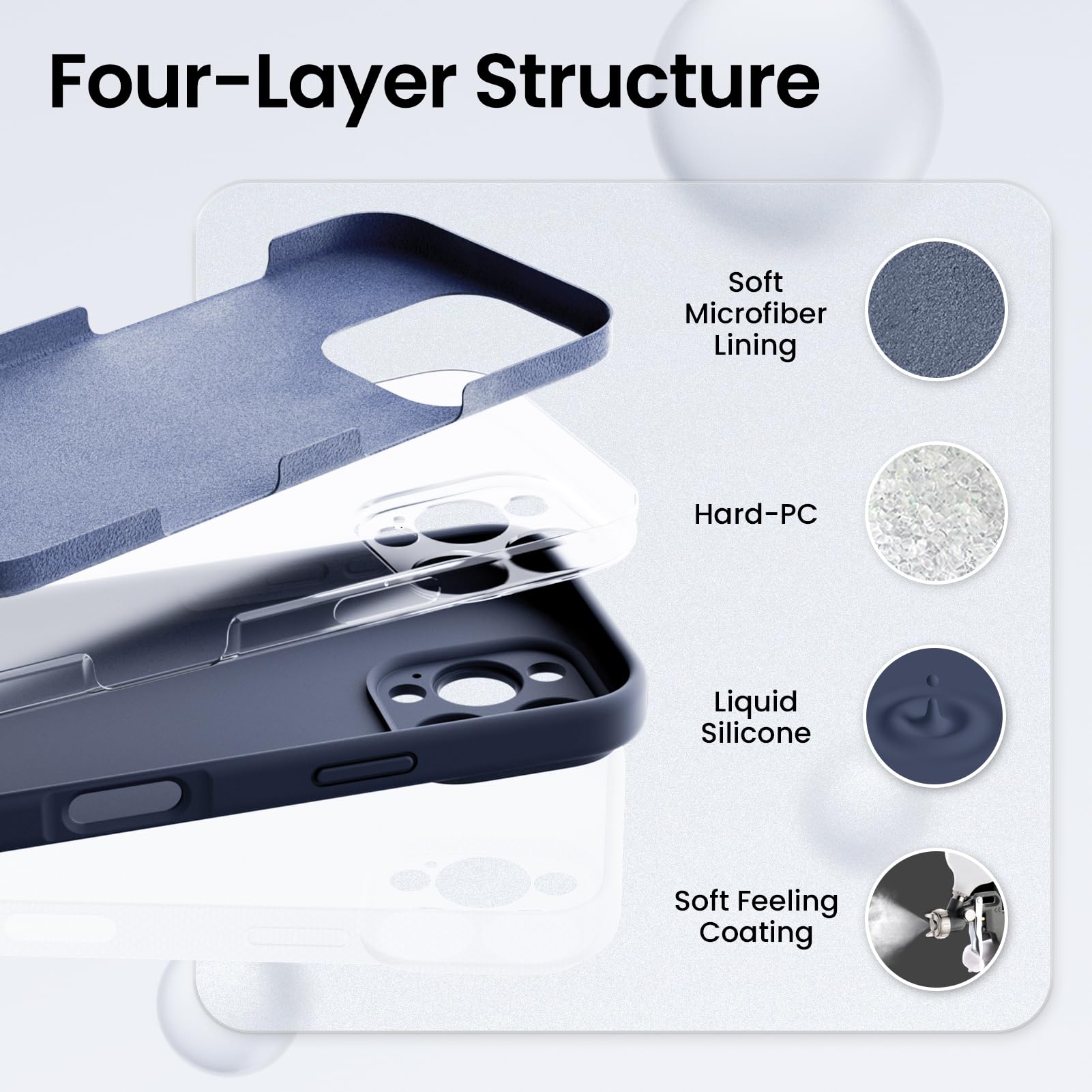 ORNARTO Cover per iPhone 16 Pro Silicone 6.3 Pollici, con 2 Pellicola Vetro Temperato, Morbido Silicone Liquido Protezione, Antiurto Ultra-Sottile Protezione Custodia iPhone 16 Pro-Deep Blu