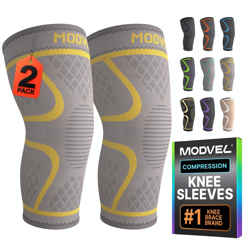 Modvel Compression Knee Brace for Women &amp; Men - 2 Pack Knee Brace for Running Knee Pain, Knee Support Compression Sleeve, Workout Sports Knee Braces for Meniscus Tear ACL &amp; Arthritis Pain Relief