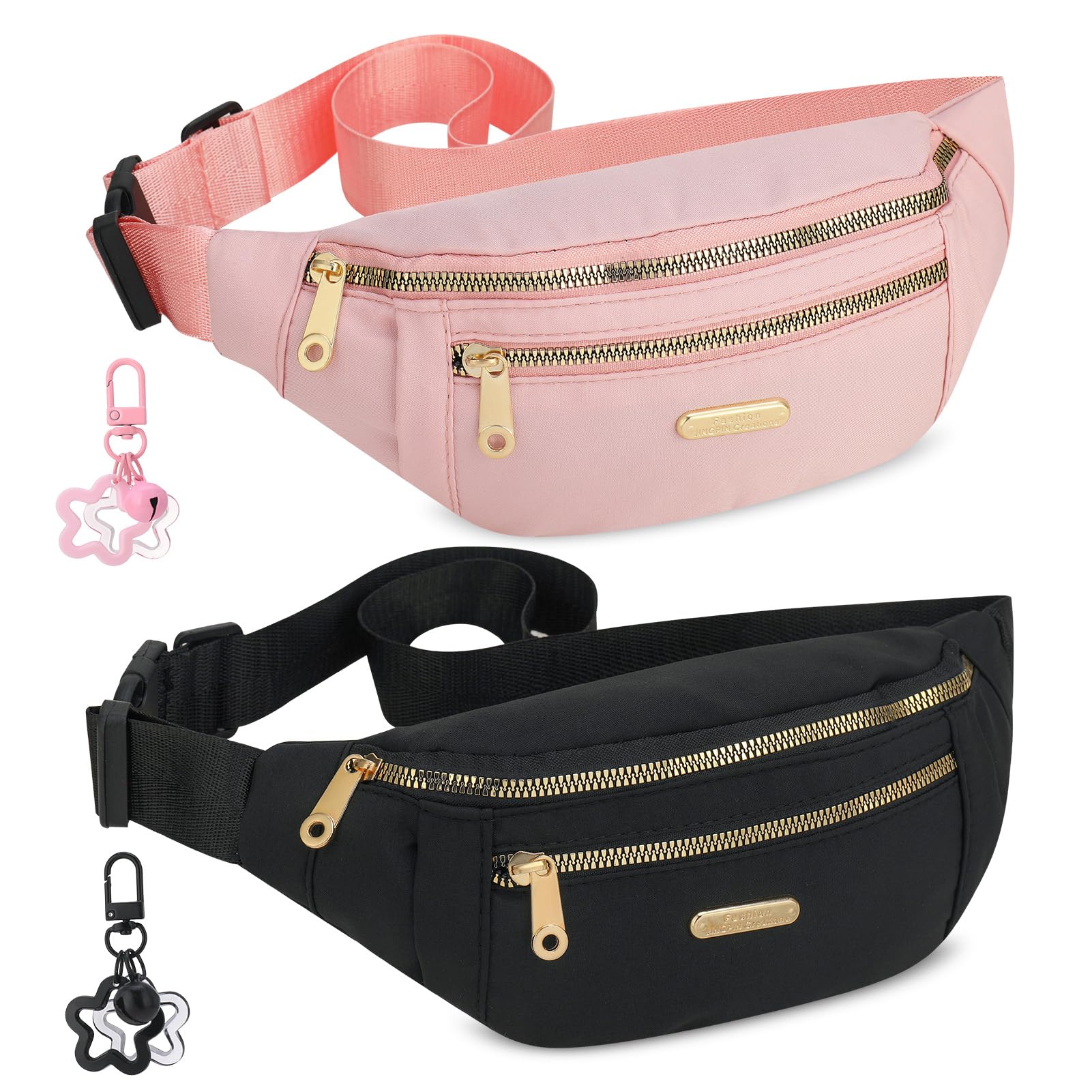 2pcs Sac Banane Femme et Homme Sac Ceinture Running pour Téléphone Portable Sacoche Banane Voyage avec Sangle Réglable pour Voyage, Sport, Cour se à Pied, Randonnée, Rose et Noir