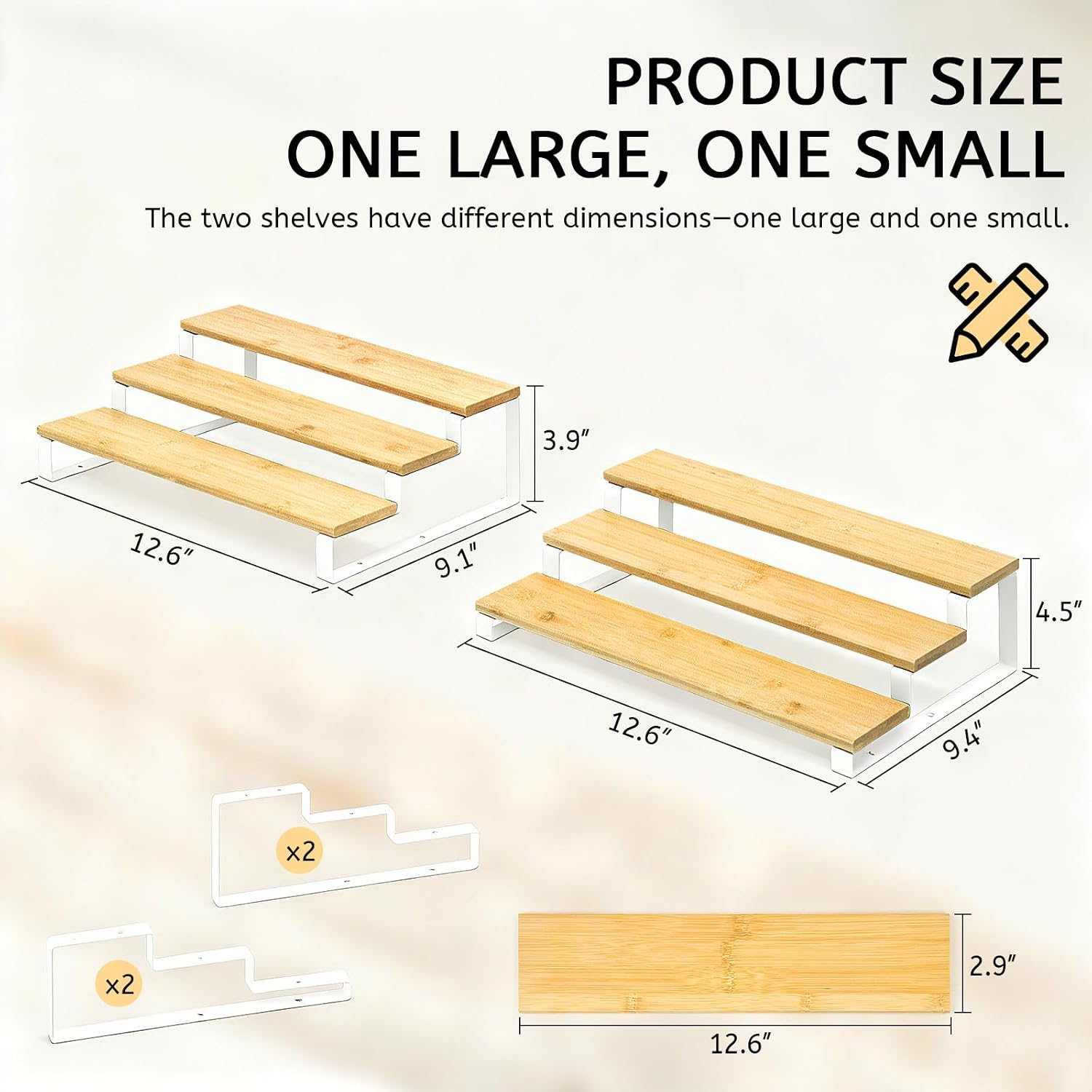 Display Risers, Set of 2 Engineered Wood Perfume Organizer Stand, 3-Tier Cupcake Stand Holder, Spice Rack, Shelf Risers for Figures, Dessert Shelves- White Legs