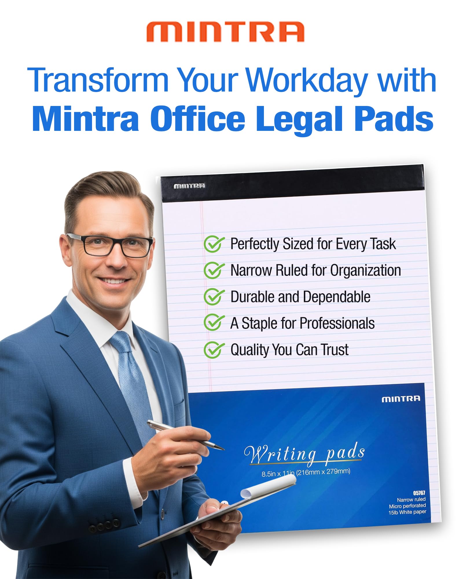Mintra Office White Legal Pads Ruled Notepads and Micro-Perforated Sheets Ideal for Writing Note-Taking Creativity Office or Professional — view 4