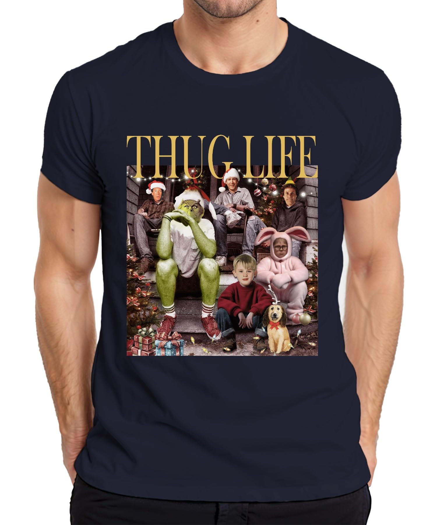 Printera Men's Navy Thug Life Grinch Kevin Home Alone - Christmas Xmas T-Shirt, Xl