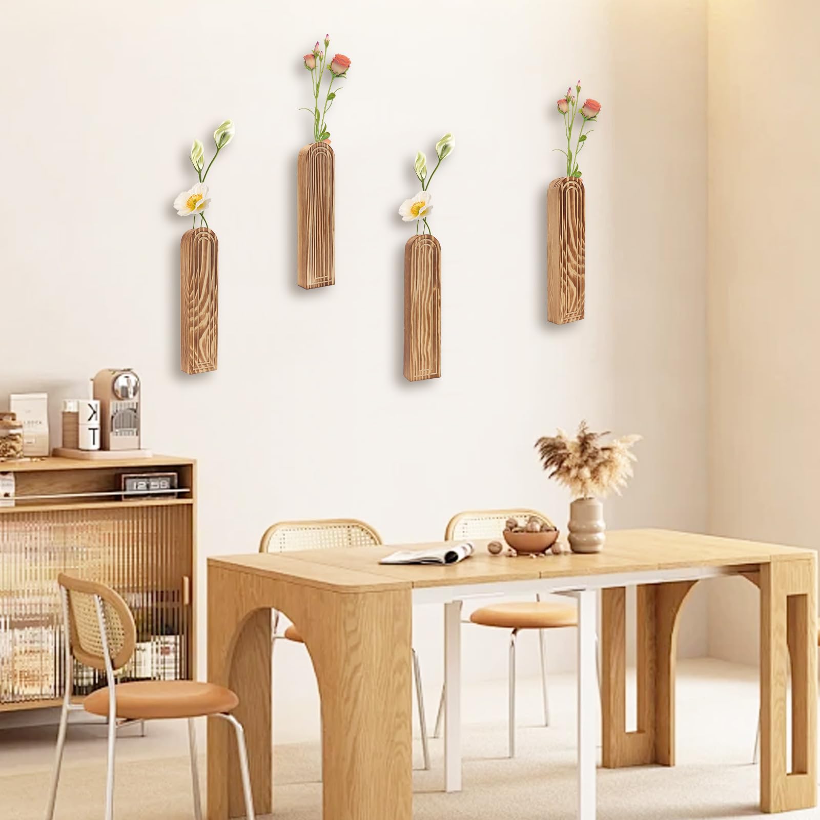 Amazon.co.jp: 4ピース 木製壁掛け花瓶 壁掛けプランター ミニ花器