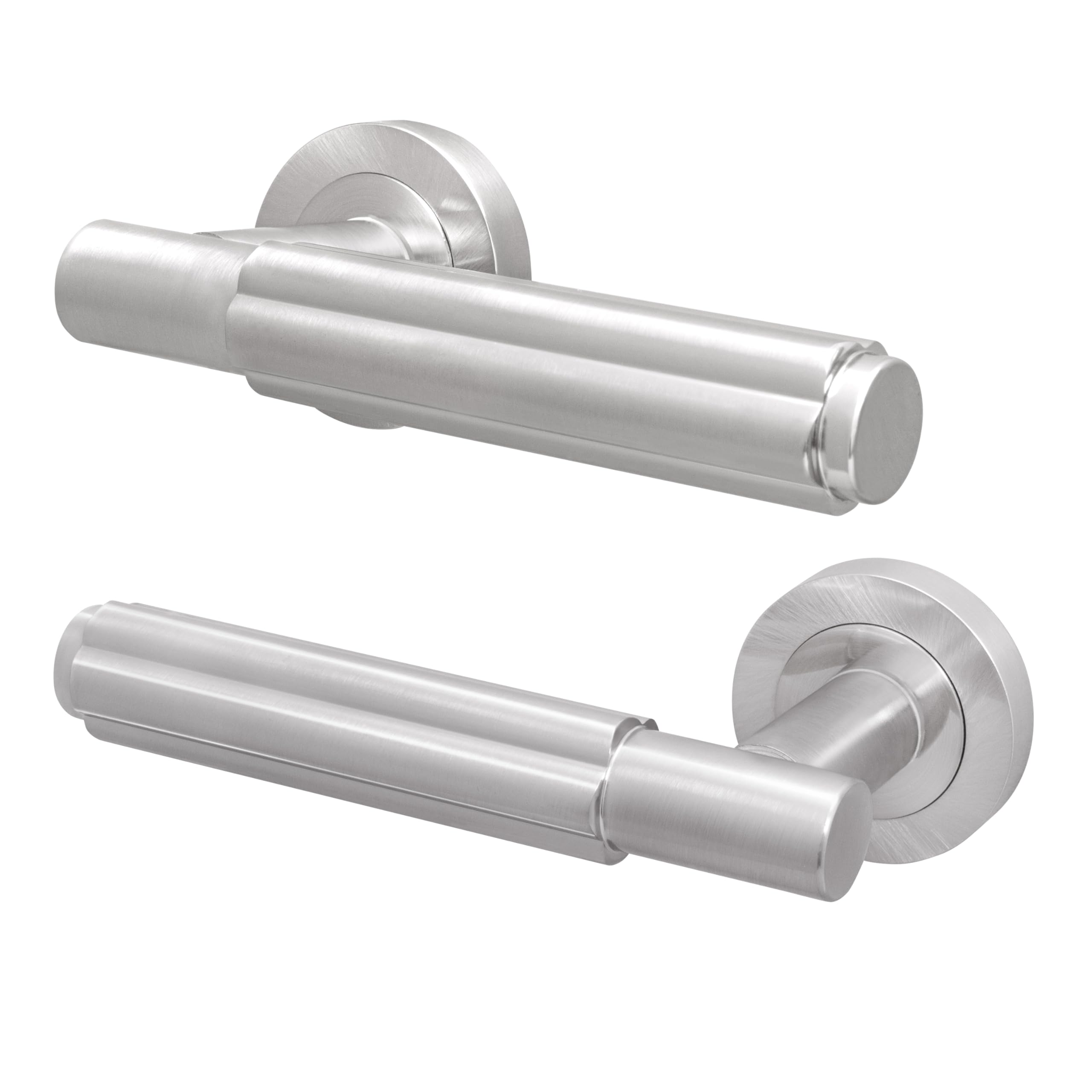 Eai Satin Nickel Satin Fire Door Handle, Internal Lever On Rose Fire Rated Door Handle, Flora Range 1 Pair