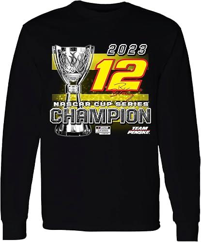Ryan Blaney #12 NASCAR 2023 Camiseta de manga larga para adulto de 1 cara de la serie oficial de la Copa Champion on Sleeve Trophy